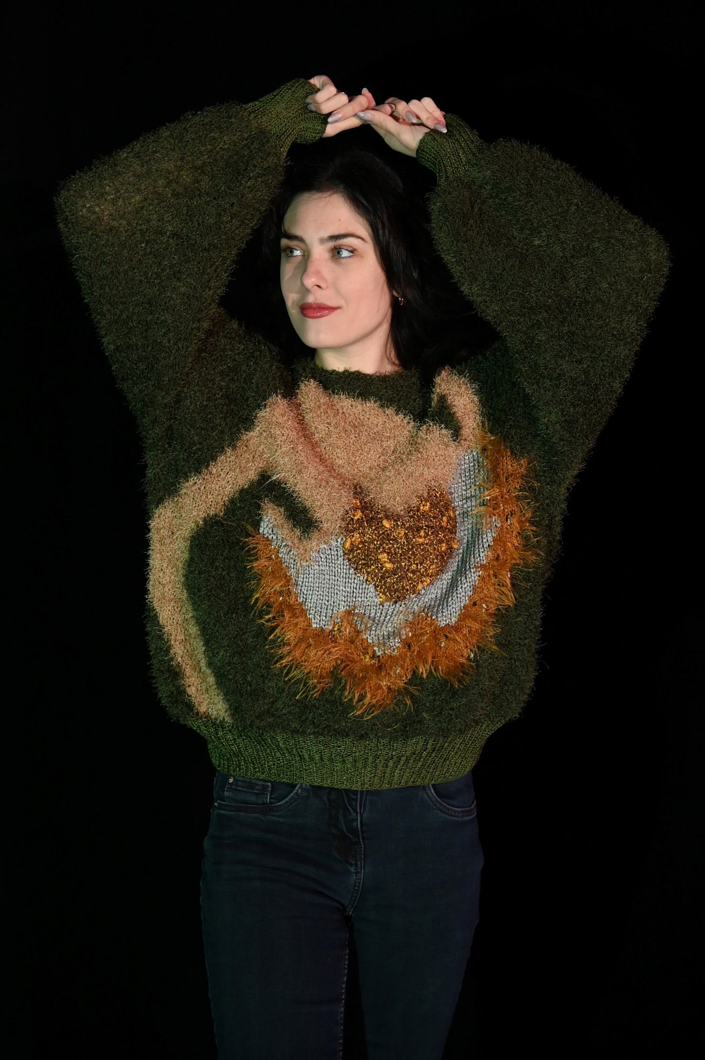 Pullover - Grüner Fransenpulli - W159