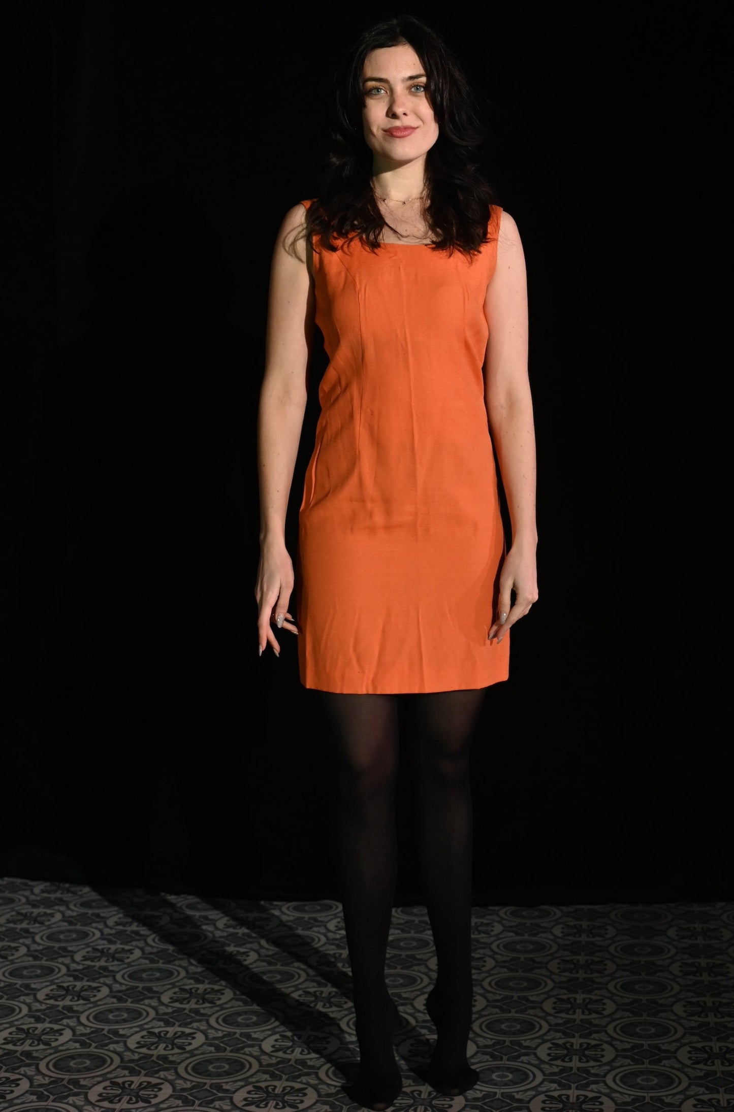 Kleid - Orangenes Leinenkleid - W283