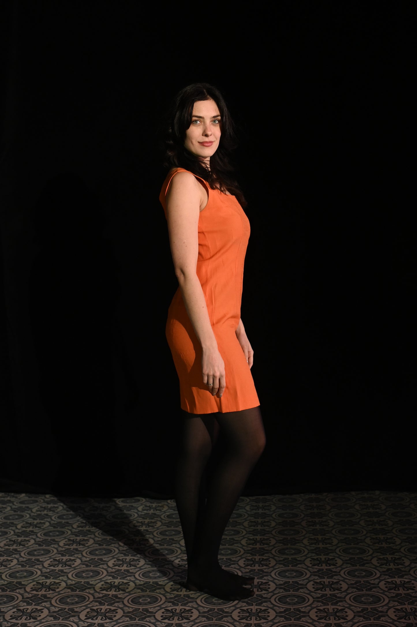 Kleid - Orangenes Leinenkleid - W283