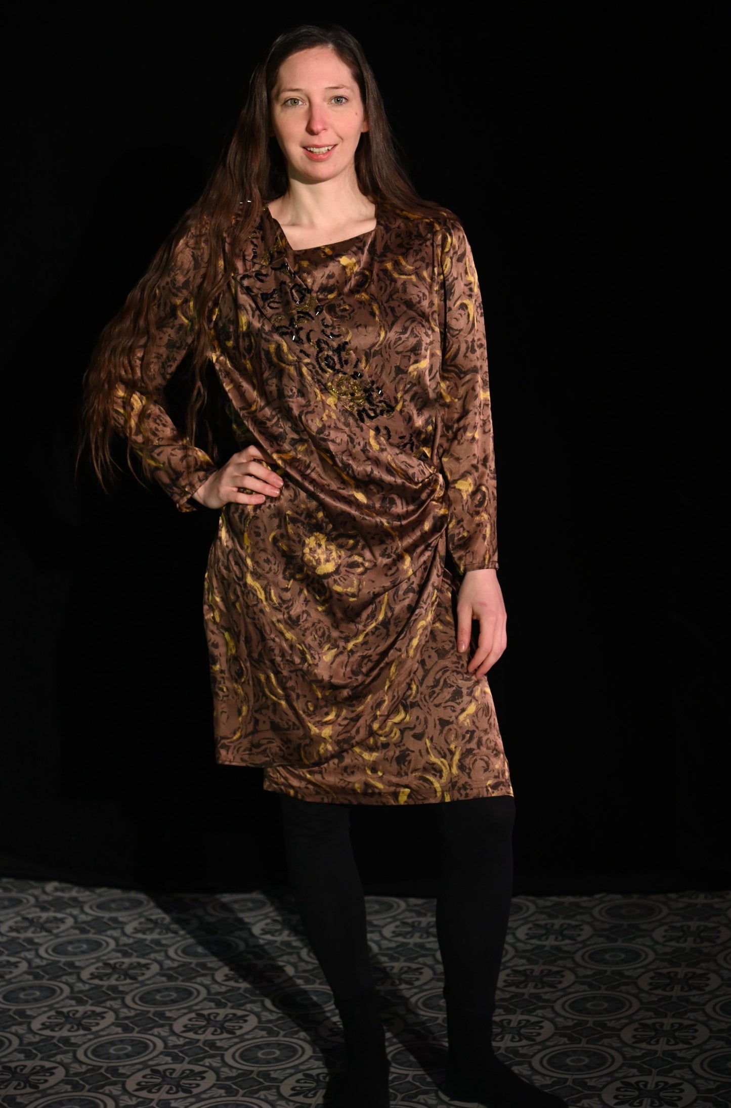 Kleid - Braunes Satinkleid - W289
