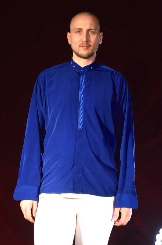 Hemd - Blaues Shirt mit Stehkragen - B114